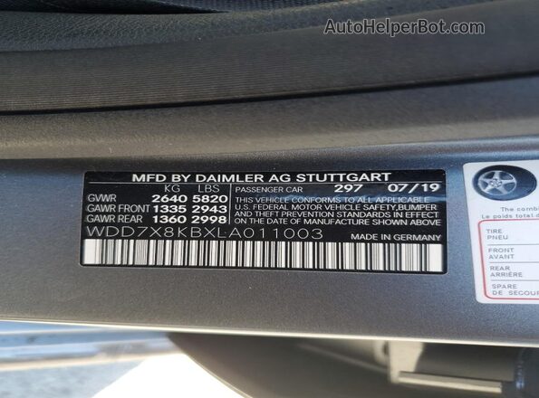 WDD7X8KBXLA011003 2020 MERCEDES-BENZ AMG Gray Вид підкапотного простору