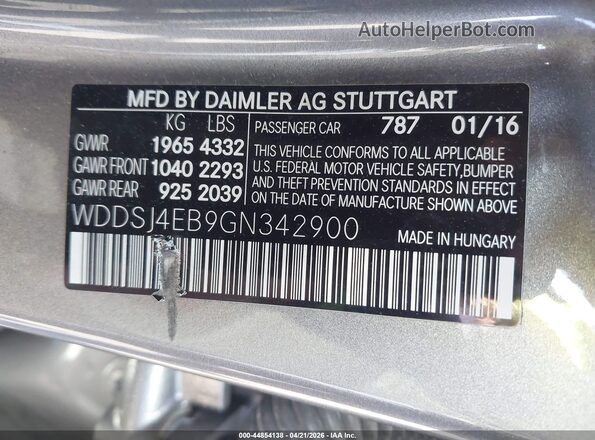 WDDSJ4EB9GN342900 2016 MERCEDES-BENZ CLA 250 Gray ძრავის განყოფილების ხედი
