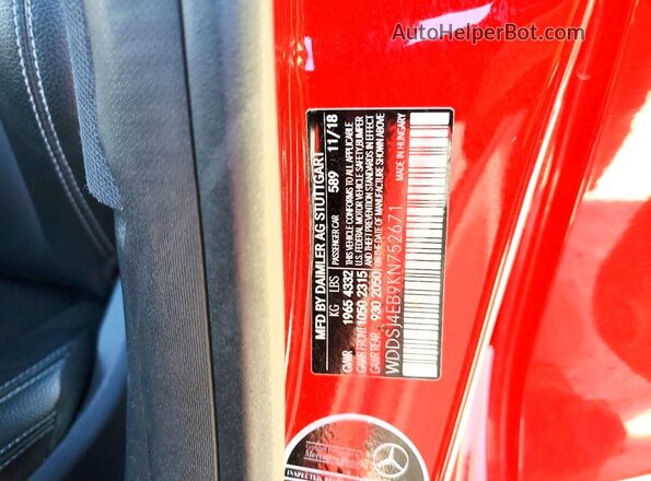 WDDSJ4EB9KN752671 2019 MERCEDES-BENZ CLA-CLASS Red ძრავის განყოფილების ხედი