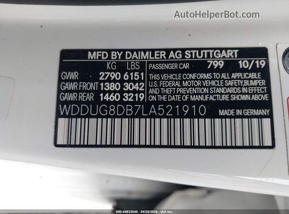WDDUG8DB7LA521910 2020 MERCEDES-BENZ S-CLASS Белый Вид подкапотного пространства