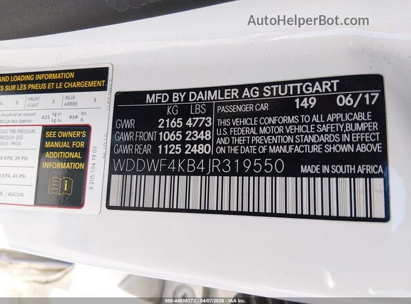 WDDWF4KB4JR319550 2018 MERCEDES-BENZ C-CLASS Белый Вид подкапотного пространства
