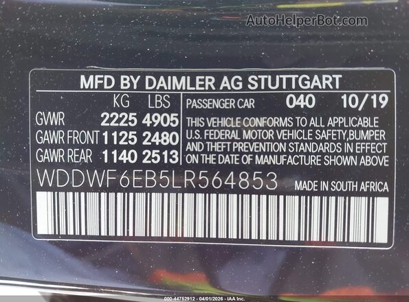 WDDWF6EB5LR564853 2020 MERCEDES-BENZ AMG C 43 Black Вид підкапотного простору