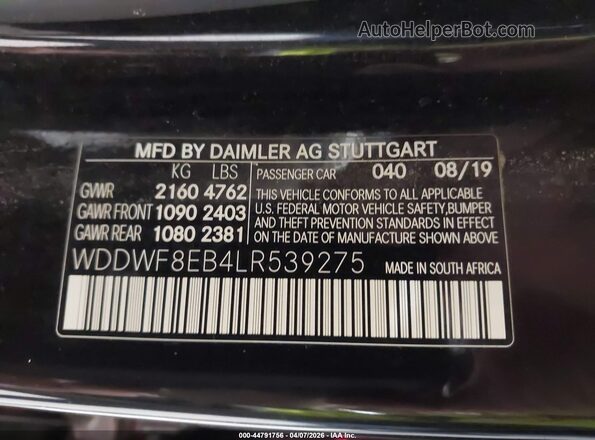 WDDWF8EB4LR539275 2020 MERCEDES-BENZ C-CLASS Black Vista del compartimento del motor