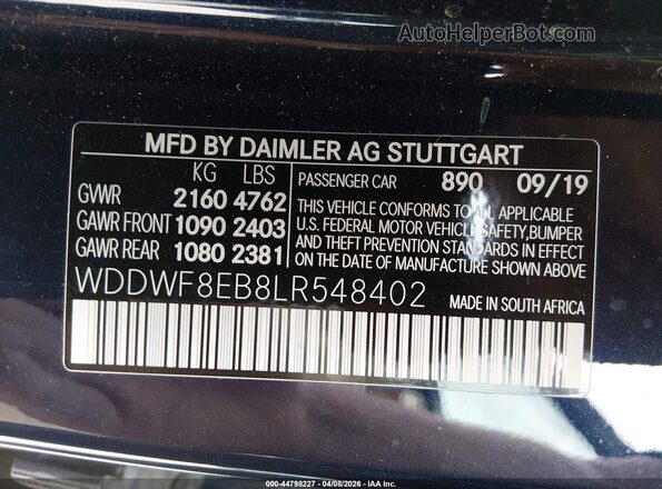 WDDWF8EB8LR548402 2020 MERCEDES-BENZ C-CLASS Синий Вид подкапотного пространства
