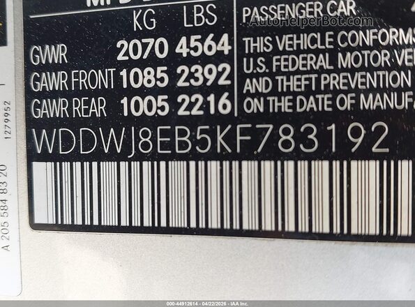 WDDWJ8EB5KF783192 2019 MERCEDES-BENZ C-CLASS Silver Widok komory silnika
