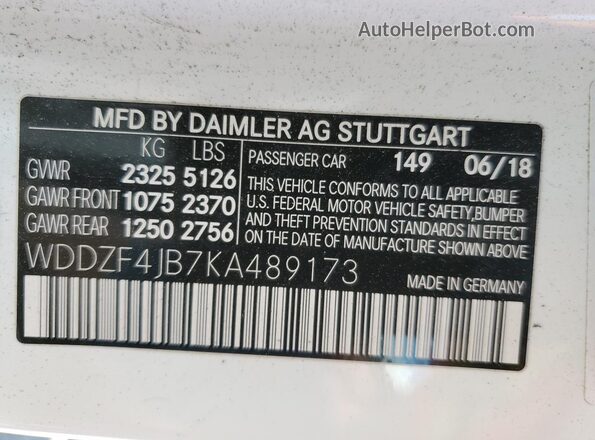 WDDZF4JB7KA489173 2019 MERCEDES-BENZ E White Вид підкапотного простору