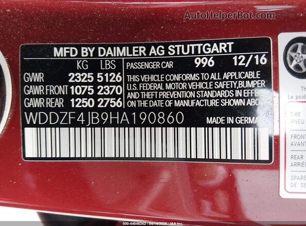 WDDZF4JB9HA190860 2017 MERCEDES-BENZ E-CLASS Красный Вид подкапотного пространства