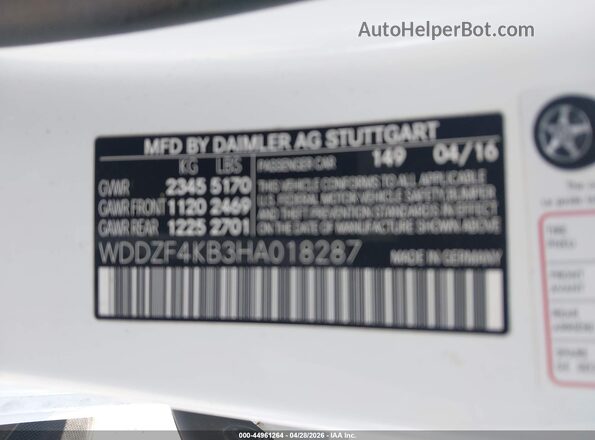 WDDZF4KB3HA018287 2017 MERCEDES-BENZ E-CLASS Белый Вид подкапотного пространства