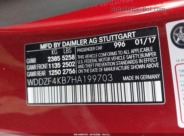 WDDZF4KB7HA199703 2017 MERCEDES-BENZ E-CLASS Бордовый Вид подкапотного пространства