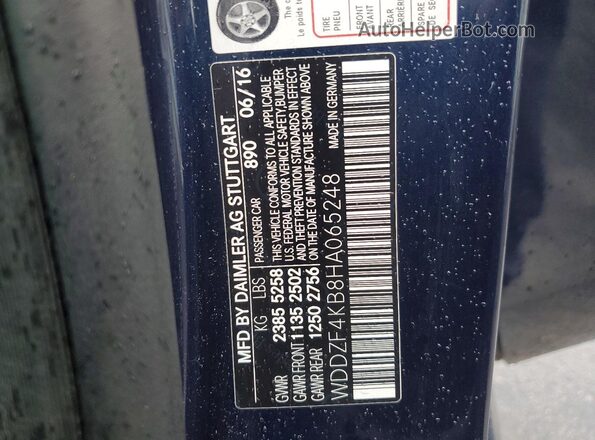 WDDZF4KB8HA065248 2017 MERCEDES-BENZ E Blue Вид наклейки з VIN-кодом