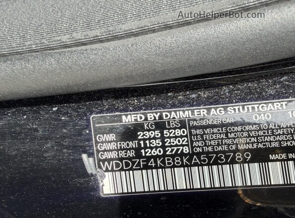 WDDZF4KB8KA573789 2019 MERCEDES-BENZ E Black Вид наклейки з VIN-кодом