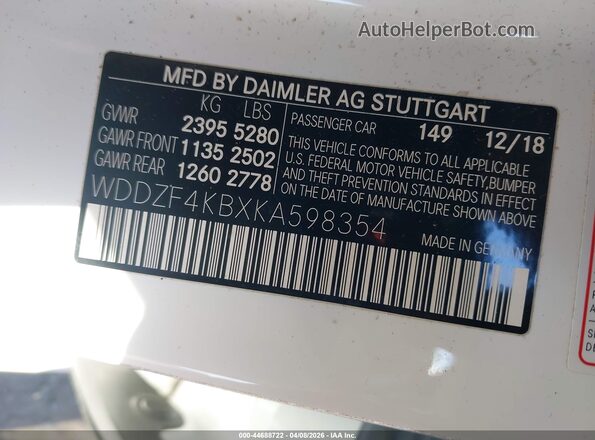 WDDZF4KBXKA598354 2019 MERCEDES-BENZ E-CLASS White Engine compartment view