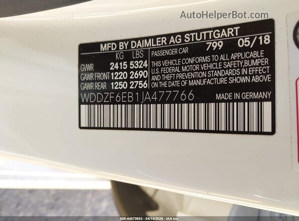 WDDZF6EB1JA477766 2018 MERCEDES-BENZ AMG E 43 Белый Вид подкапотного пространства
