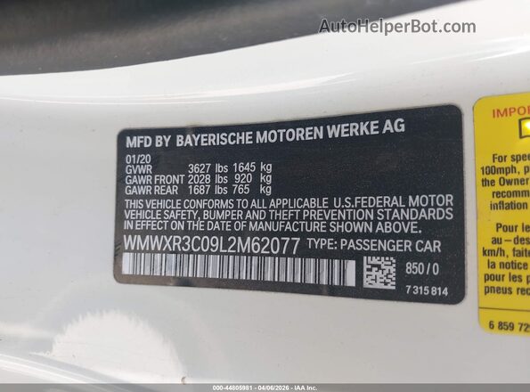 WMWXR3C09L2M62077 2020 MINI HARDTOP White ძრავის განყოფილების ხედი