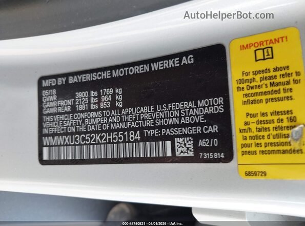 WMWXU3C52K2H55184 2019 MINI HARDTOP Gray ძრავის განყოფილების ხედი