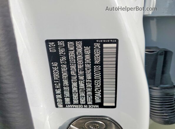 WP0AA2YA5SL000703 2025 PORSCHE PANAMERA White Widok naklejki z numerem VIN