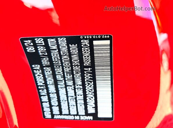 WP0AB2A92RS279914 2024 PORSCHE 911 Красный Вид подкапотного пространства
