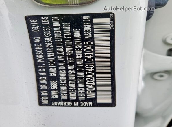 WP0AD2A74GL041045 2016 PORSCHE PANAMERA White Widok komory silnika