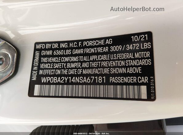 WP0BA2Y14NSA67181 2022 PORSCHE TAYCAN CROSS TURISMO Белый 