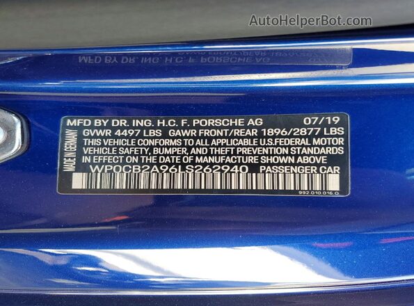 WP0CB2A96LS262940 2020 PORSCHE 911 Синий Вид подкапотного пространства