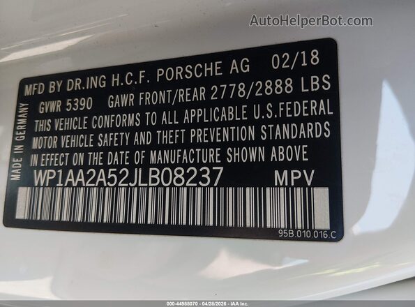 WP1AA2A52JLB08237 2018 PORSCHE MACAN Белый Вид подкапотного пространства