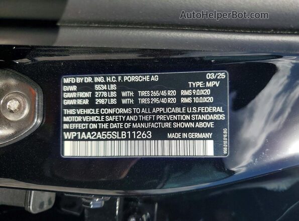 WP1AA2A55SLB11263 2025 PORSCHE MACAN Черный Вид наклейки с VIN-кодом