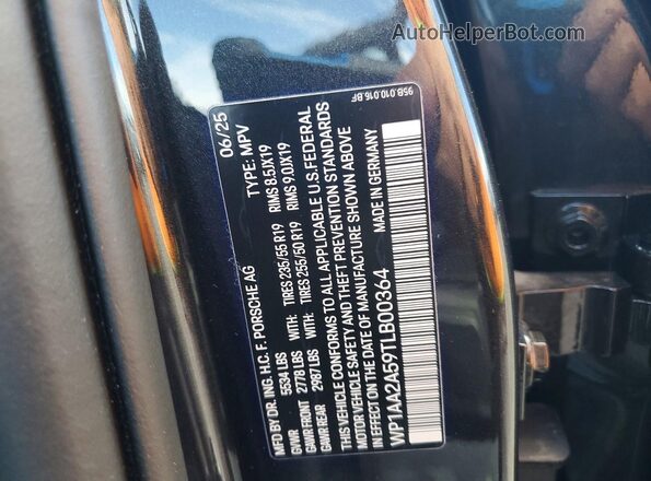 WP1AA2A59TLB00364 2026 PORSCHE MACAN Серый Вид наклейки с VIN-кодом
