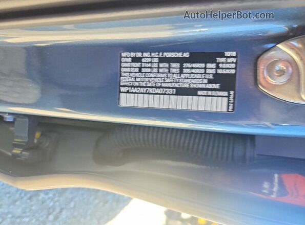 WP1AA2AY7KDA07331 2019 PORSCHE CAYENNE Синий Панорамный вид салона 360°