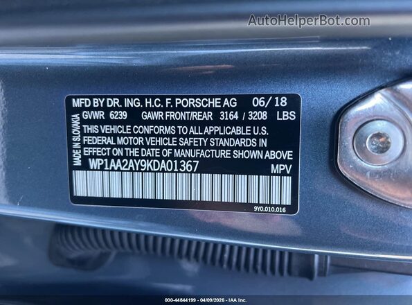 WP1AA2AY9KDA01367 2019 PORSCHE CAYENNE Light Blue Widok komory silnika