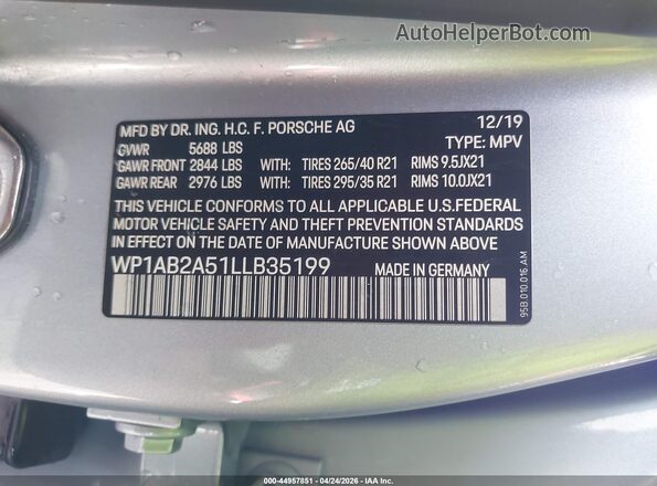 WP1AB2A51LLB35199 2020 PORSCHE MACAN Silver Widok komory silnika