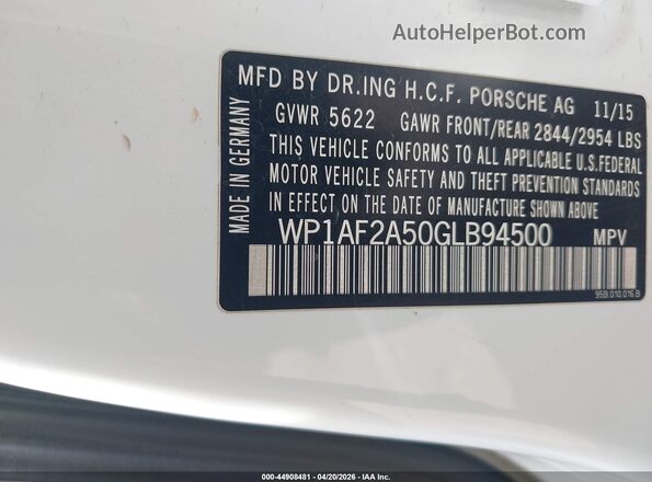WP1AF2A50GLB94500 2016 PORSCHE MACAN Белый Вид подкапотного пространства