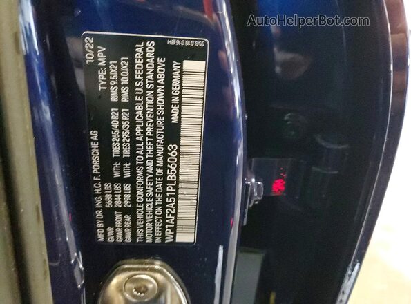 WP1AF2A51PLB56063 2023 PORSCHE MACAN Blue Widok naklejki z numerem VIN