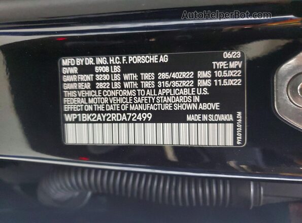 WP1BK2AY2RDA72499 2024 PORSCHE CAYENNE Black Widok naklejki z numerem VIN