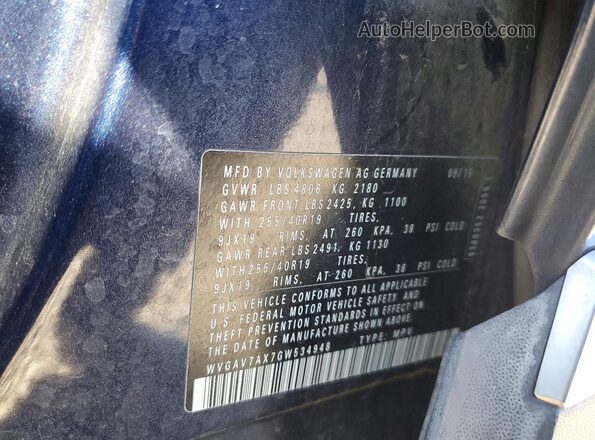 WVGAV7AX7GW534948 2016 VOLKSWAGEN TIGUAN Синий Вид наклейки с VIN-кодом