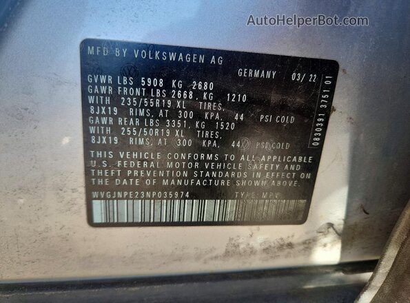 WVGJNPE23NP035974 2022 VOLKSWAGEN ID.4 Silver Vista interior de 360 grados