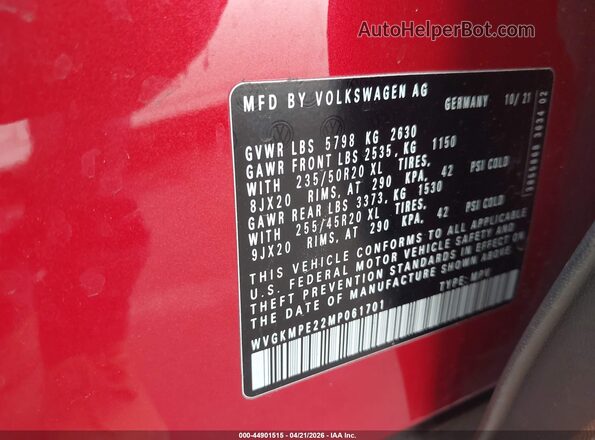 WVGKMPE22MP061701 2021 VOLKSWAGEN ID.4 Red Вид підкапотного простору