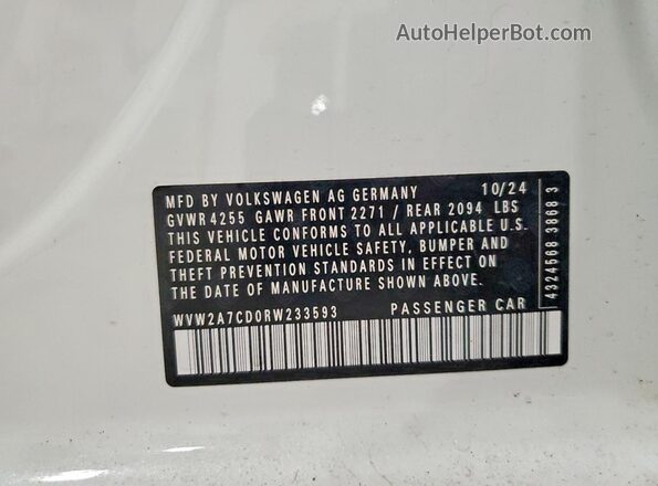 WVW2A7CD0RW233593 2024 VOLKSWAGEN GTI White Widok wnętrza 360 stopni