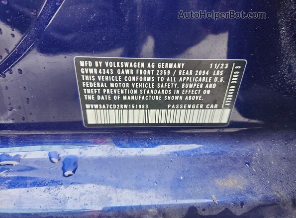WVW3A7CD2RW151983 2024 VOLKSWAGEN GTI Blue Engine compartment view