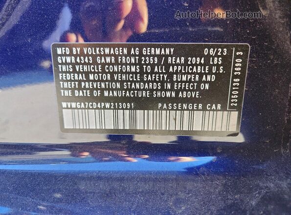 WVWGA7CD4PW213091 2023 VOLKSWAGEN GTI Blue Widok wnętrza 360 stopni