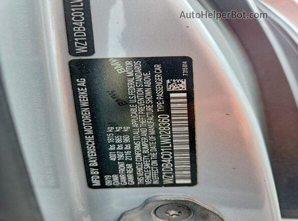 WZ1DB4C01LW028360 2020 TOYOTA GR Silver Widok naklejki z numerem VIN