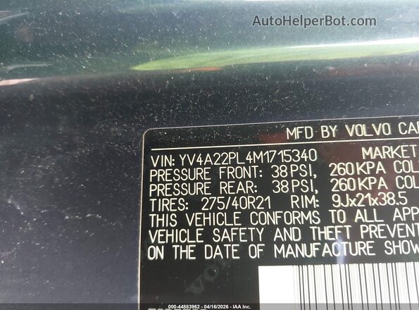 YV4A22PL4M1715340 2021 VOLVO XC90 Синий Вид подкапотного пространства