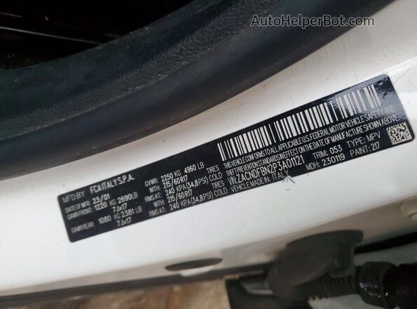 ZACNDFBN2P3A01121 2023 DODGE OTHER Белый Вид наклейки с VIN-кодом