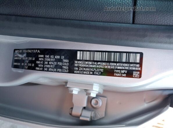 ZACNJAA14LPL22782 2020 JEEP RENEGADE Silver VIN sticker view