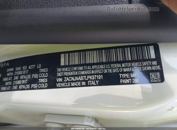 ZACNJAAB7LPK97191 2020 JEEP RENEGADE White Շարժիչի բաժամունքի տեսք