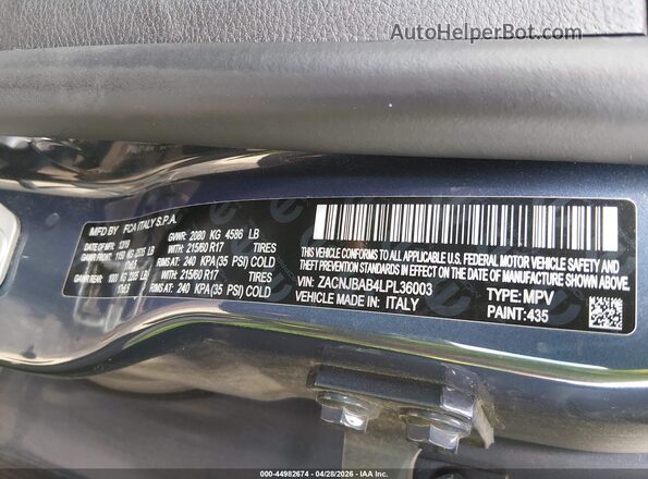 ZACNJBAB4LPL36003 2020 JEEP RENEGADE Blue Շարժիչի բաժամունքի տեսք