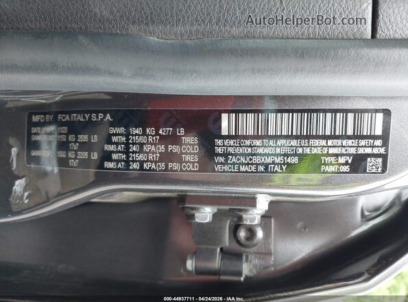 ZACNJCBBXMPM51498 2021 JEEP RENEGADE Gray ძრავის განყოფილების ხედი
