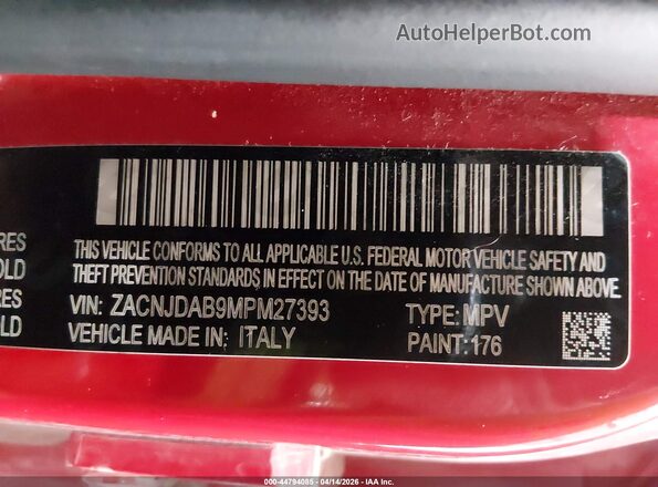 ZACNJDAB9MPM27393 2021 JEEP RENEGADE Red Engine compartment view