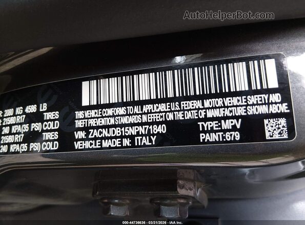 ZACNJDB15NPN71840 2022 JEEP RENEGADE Gray Շարժիչի բաժամունքի տեսք