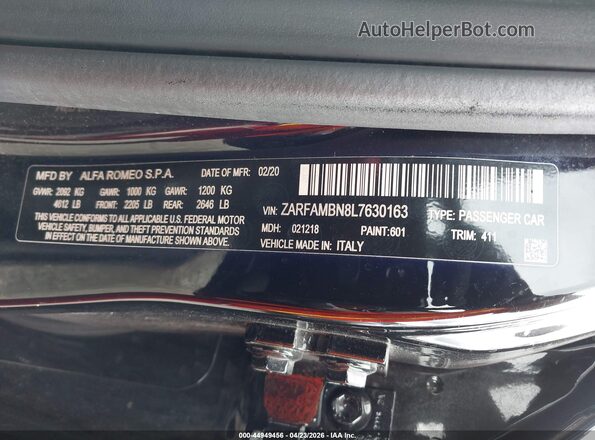 ZARFAMBN8L7630163 2020 ALFA ROMEO GIULIA Черный Вид подкапотного пространства