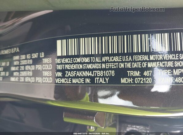 ZASFAKNN4J7B81076 2018 ALFA ROMEO STELVIO Brown Widok komory silnika